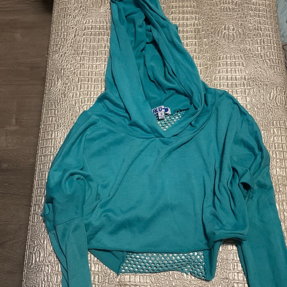 Blu Hoodie Crop .. teal size small